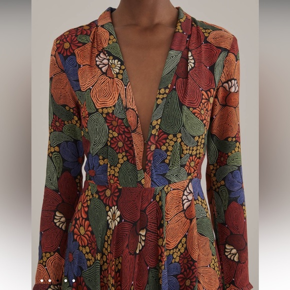 FARM RIO ‼️ Black Stitched Flowers
V Neck Maxi Dress - Picture 4 of 5